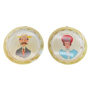 Vintage Tin Wall Plaques With Victorian Gentleman & Lady Designs 4" D